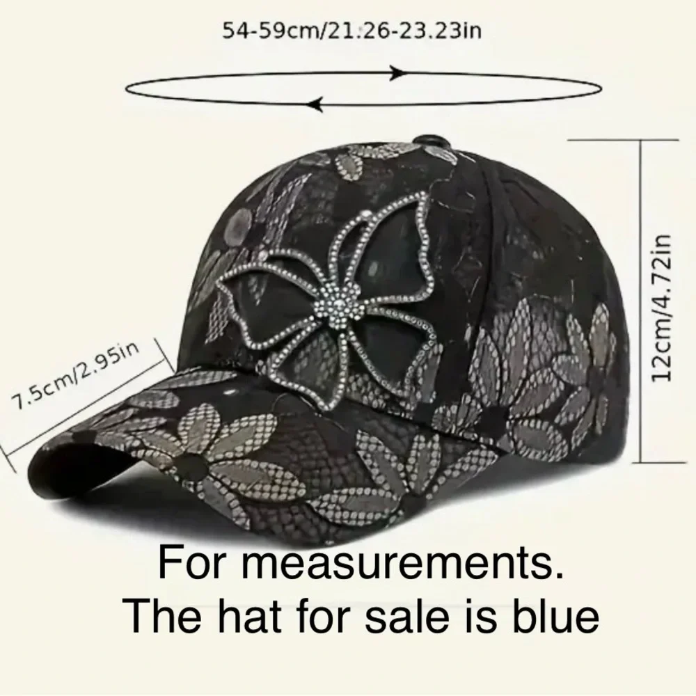 New, Floral& Rhinestone Embellished Cap - Blue and Black - Picture 6 of 9